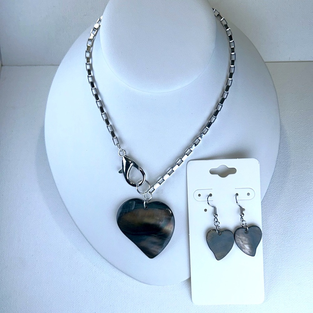 Artisan Handmade Stainless Steel Necklace Earrings Set Natural Mother of Pearl